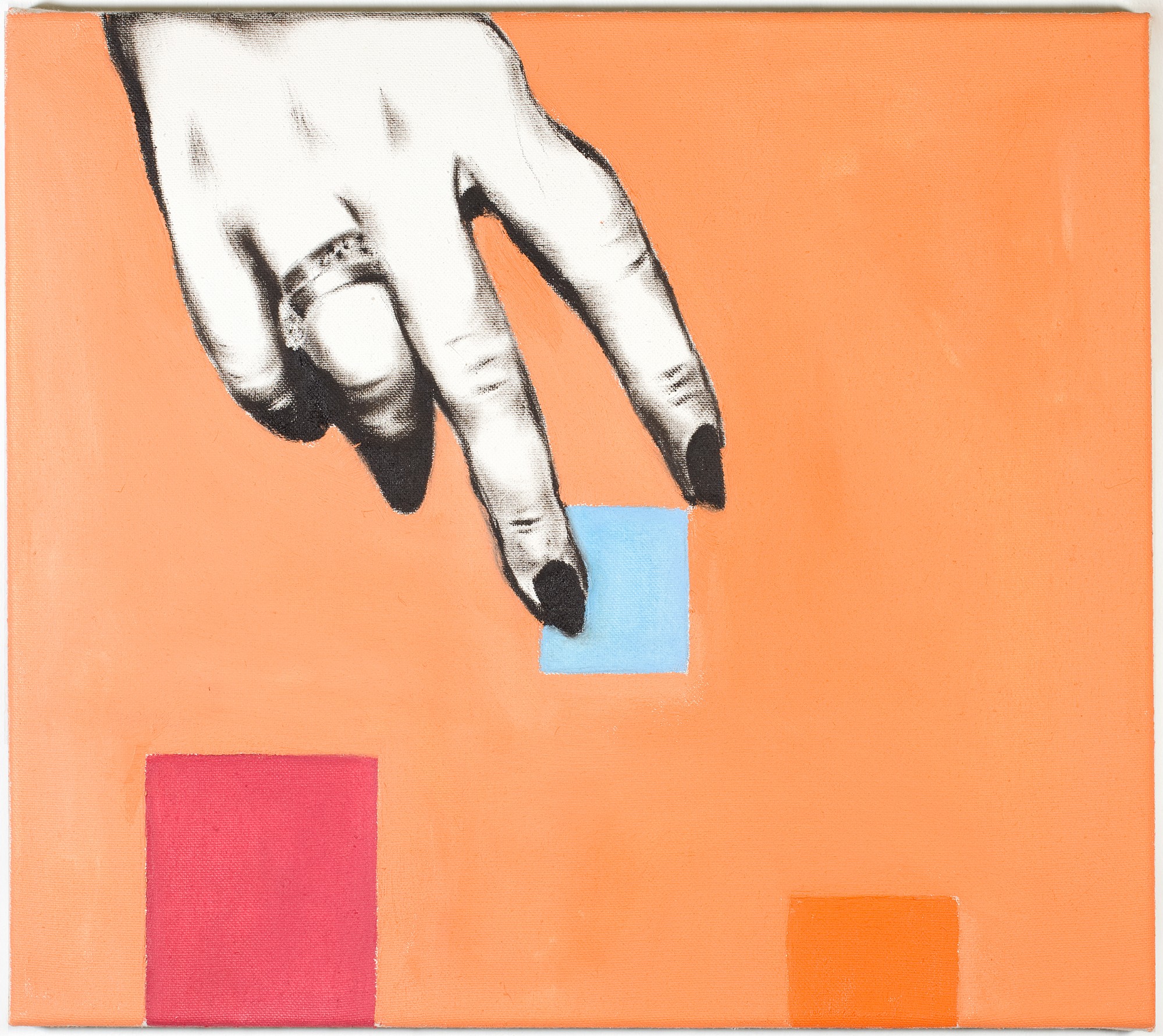 René Luckhardt, Untitled hand with applications, 2014, oil on canvas, 38 x 42 cm