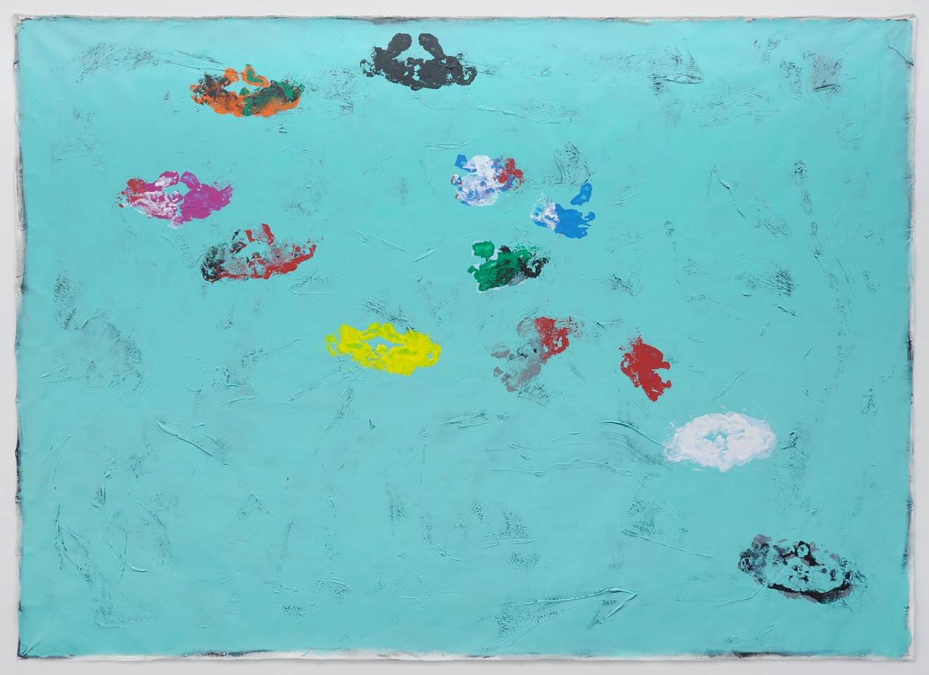 René Luckhardt, untitled (turquoise), 2013, human monotype painting, synthetic polymer acrylics on canvas, 215 x 300 cm
