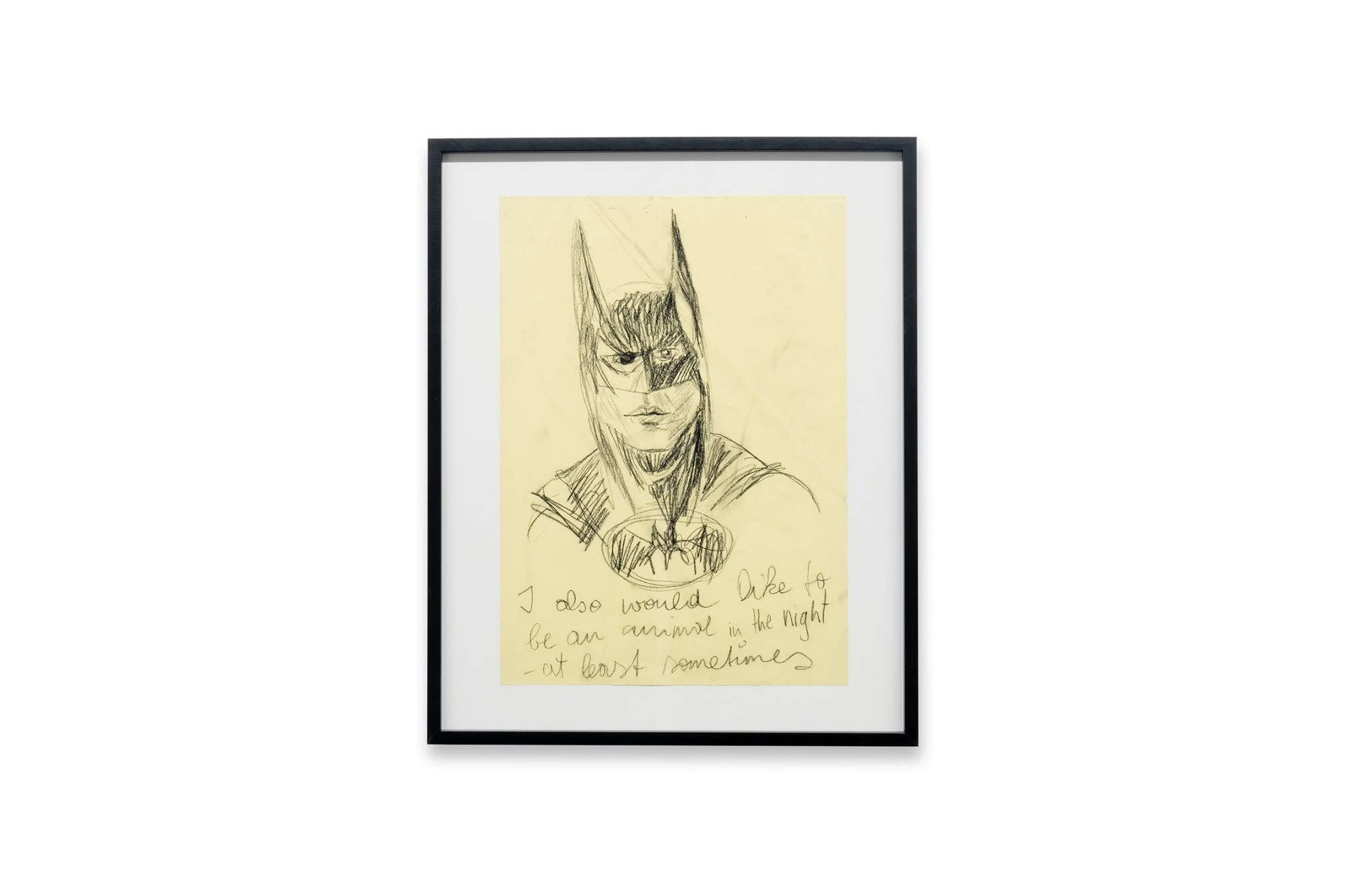 Elke Silvia Krystufek, Batman - I also would like to, 1995, black chalk on paper, 42 x 29,7 cm